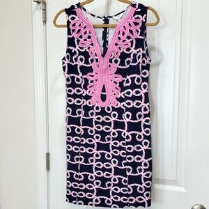 Crown & Ivy Elegant Pink and Navy Midi Dress, Size PS
